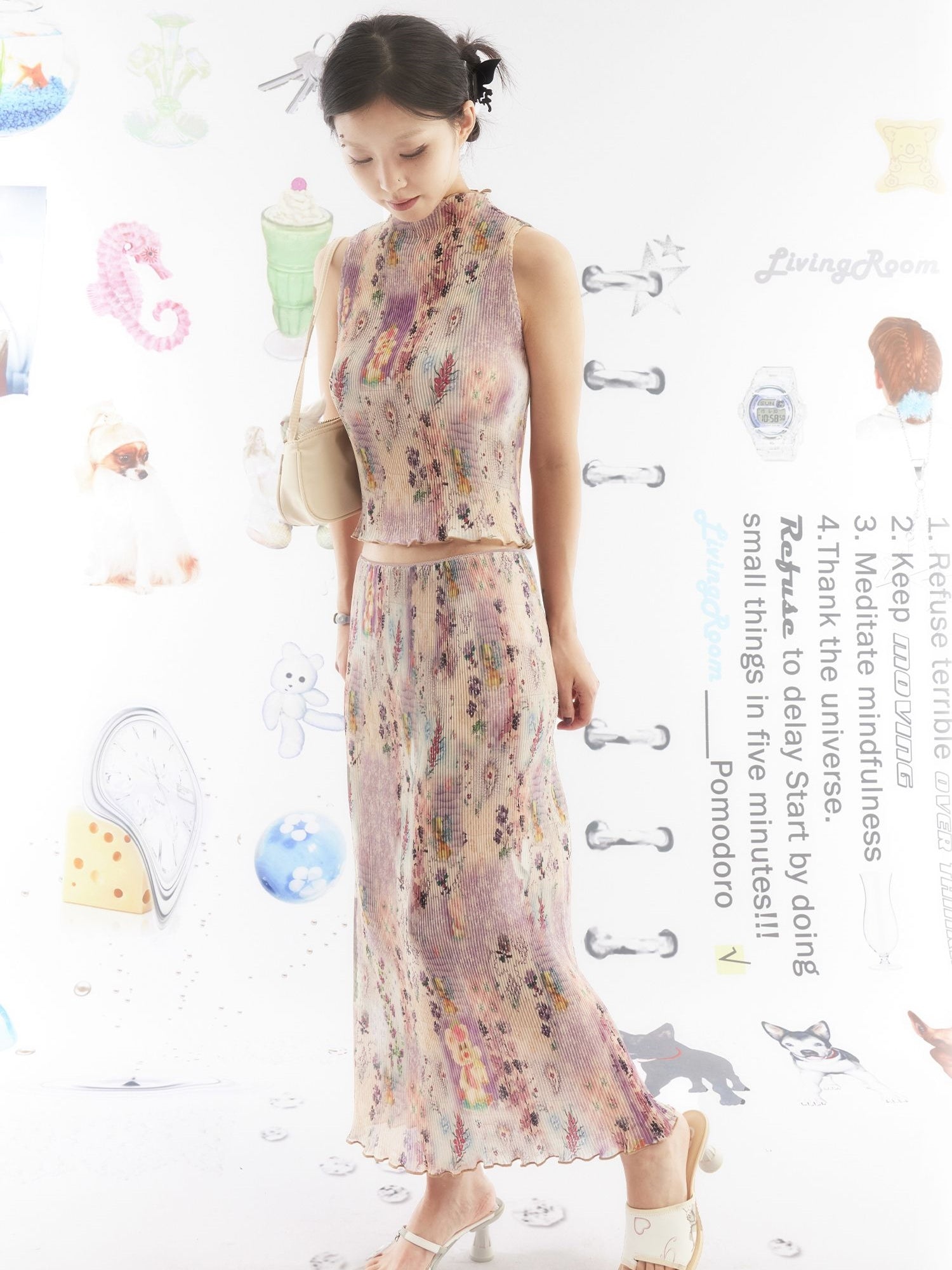 Printed Stretch Sleevels Top & Skirt