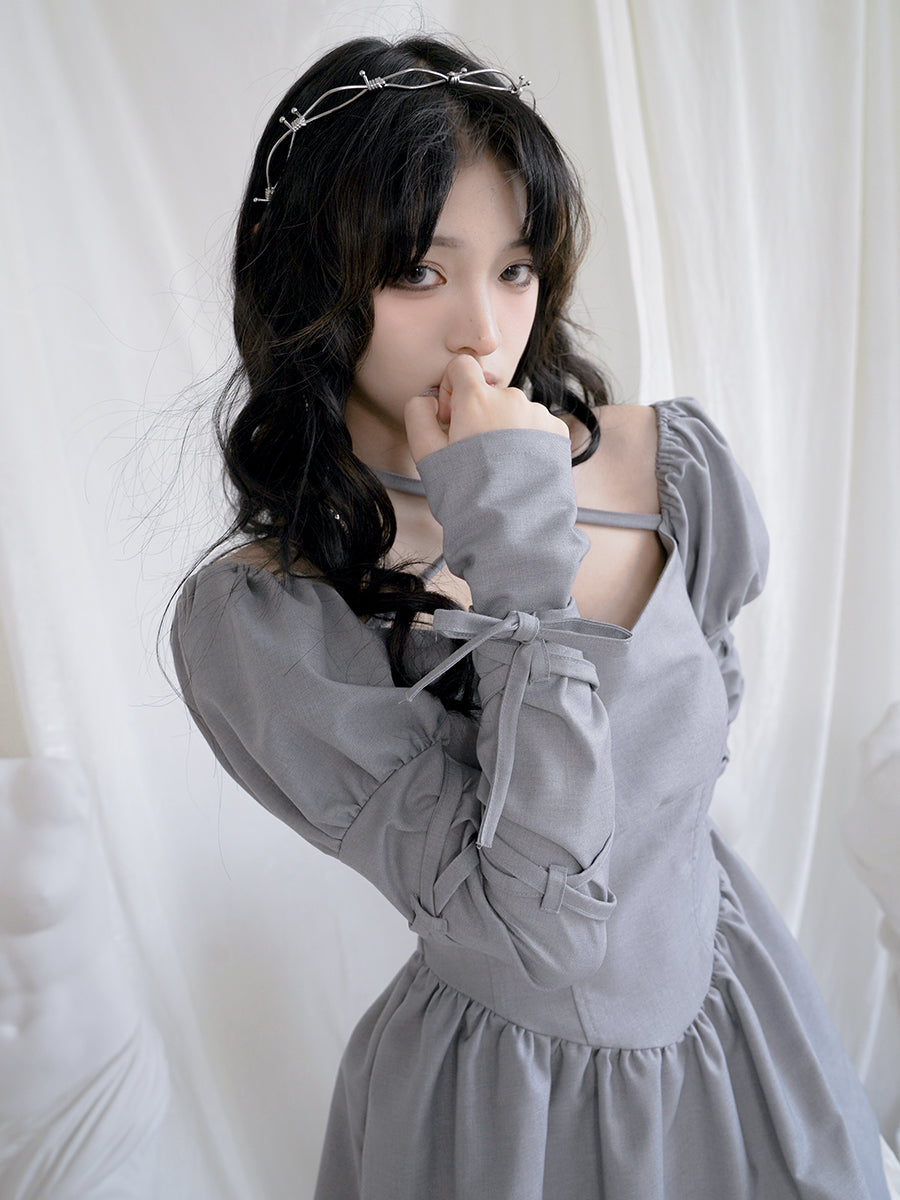 크로스 레이스 광부 푹신한 멍청한 Ouff-sleeves 1 피스