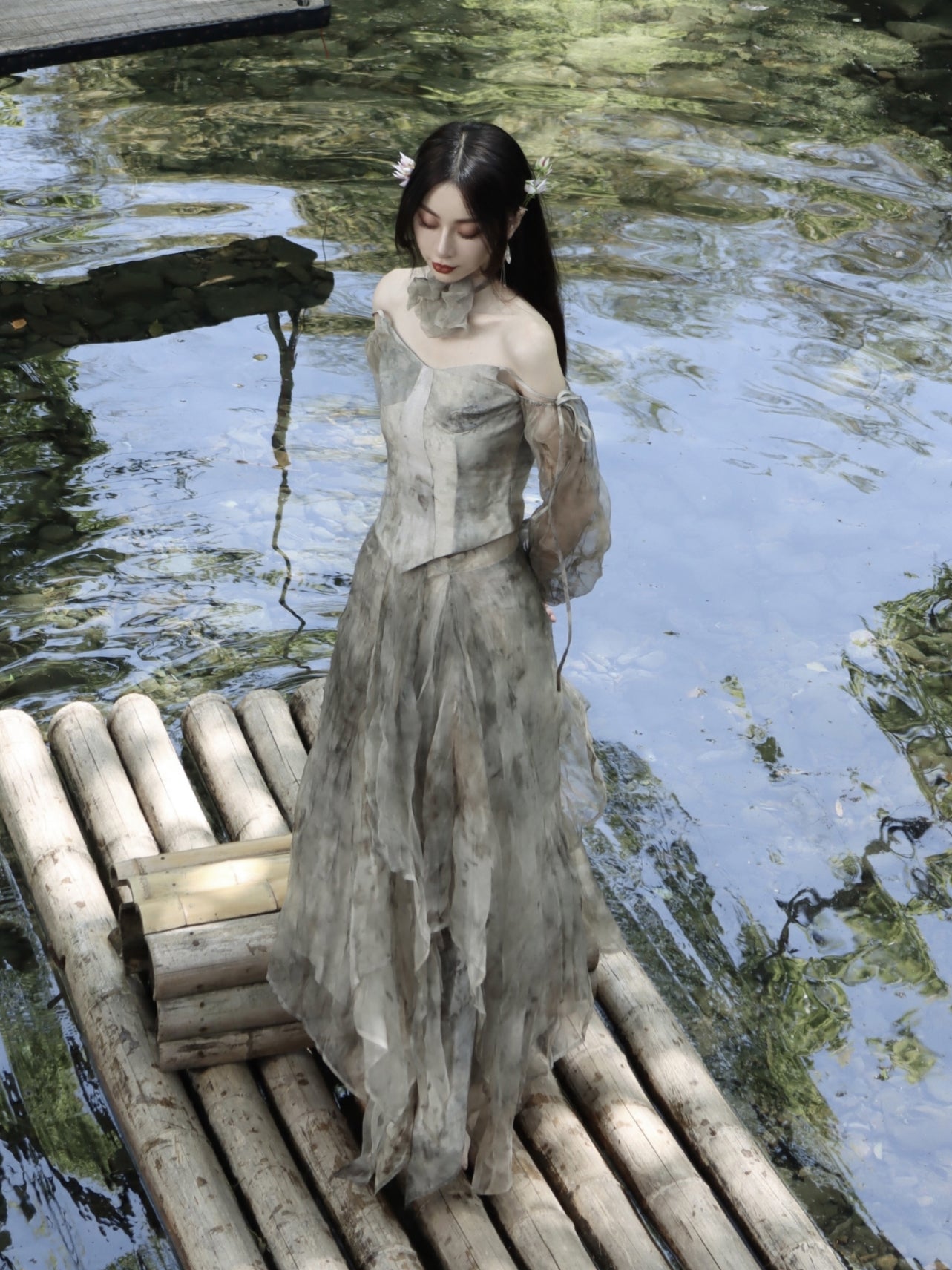 Printed Silk Fairy Puff Sleeve Top