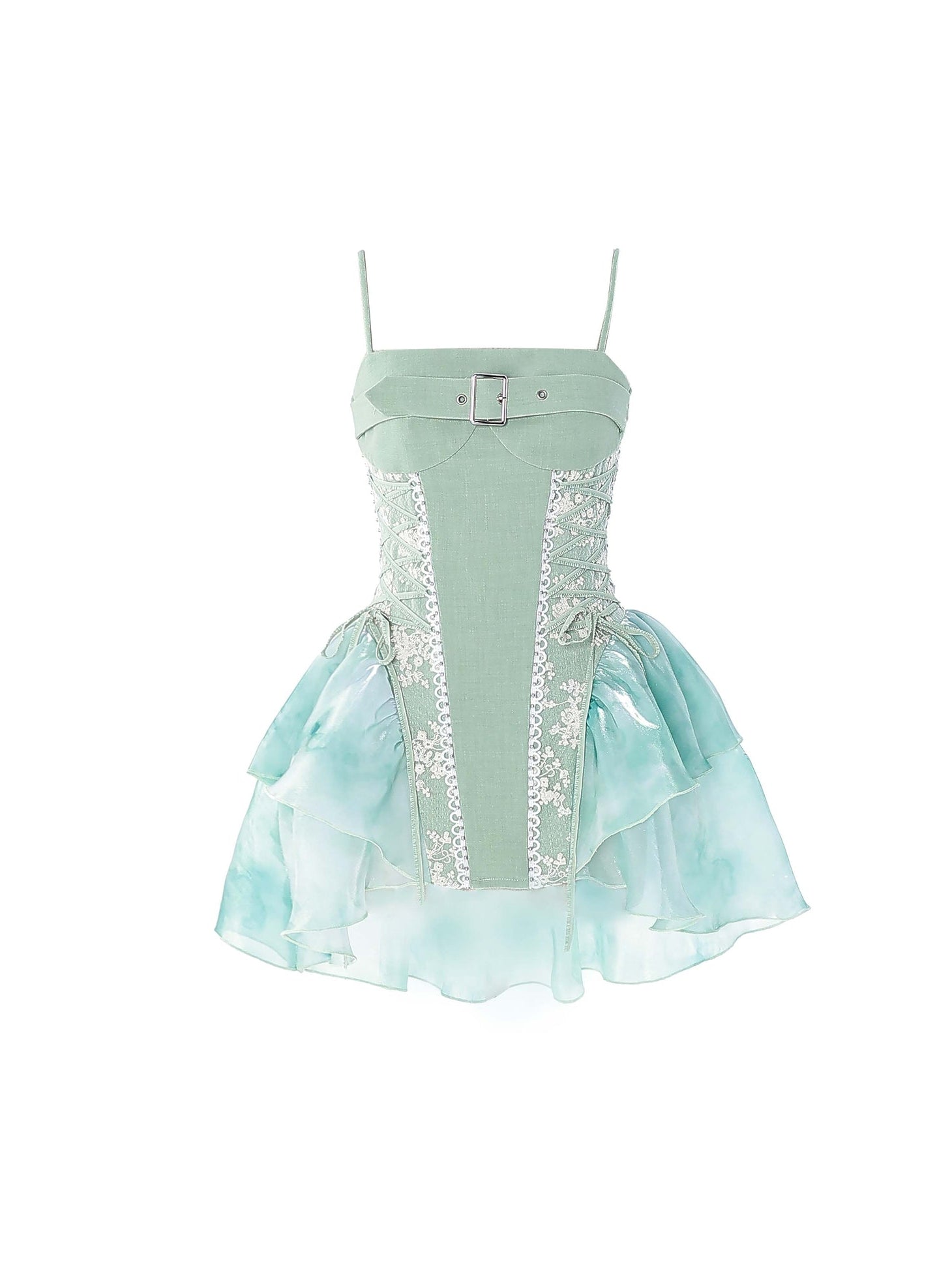 Lace Stitching Tie-Dye Print Suspender Dress