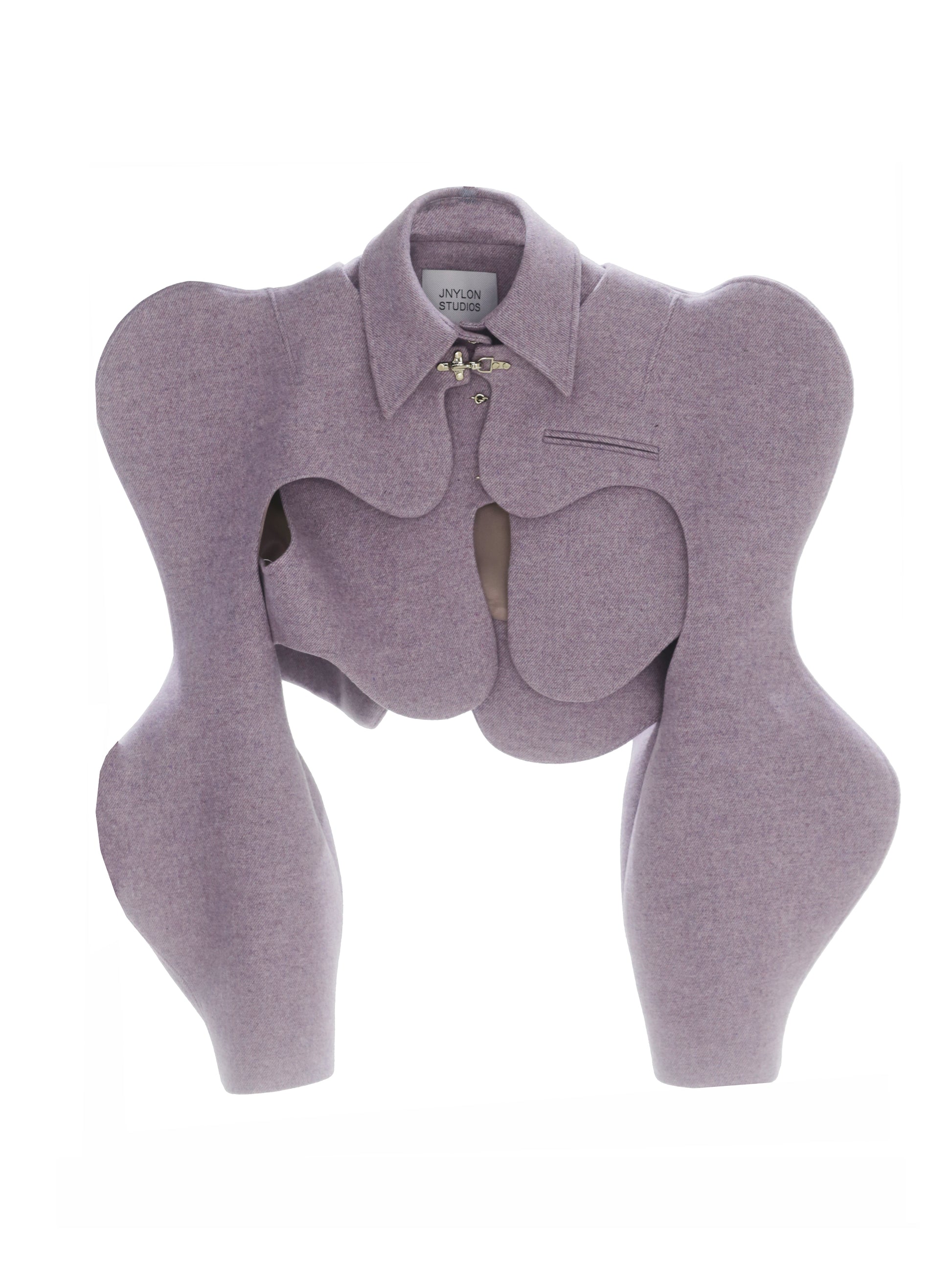 기하학적 아크 중공 2 피스 짧은 모직 코트