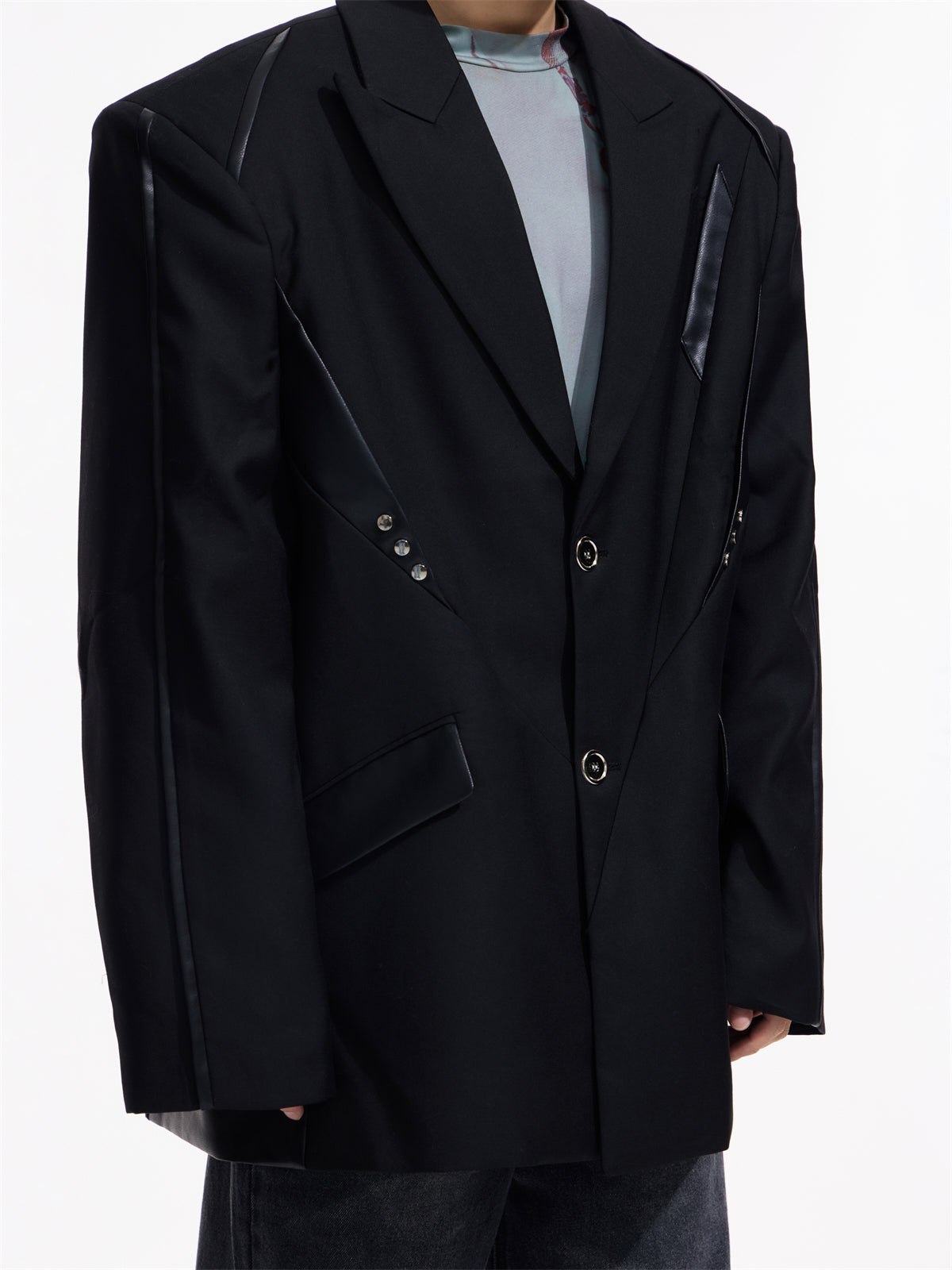 LOOSE PU Leather Patchwork Showder Pad Jacket