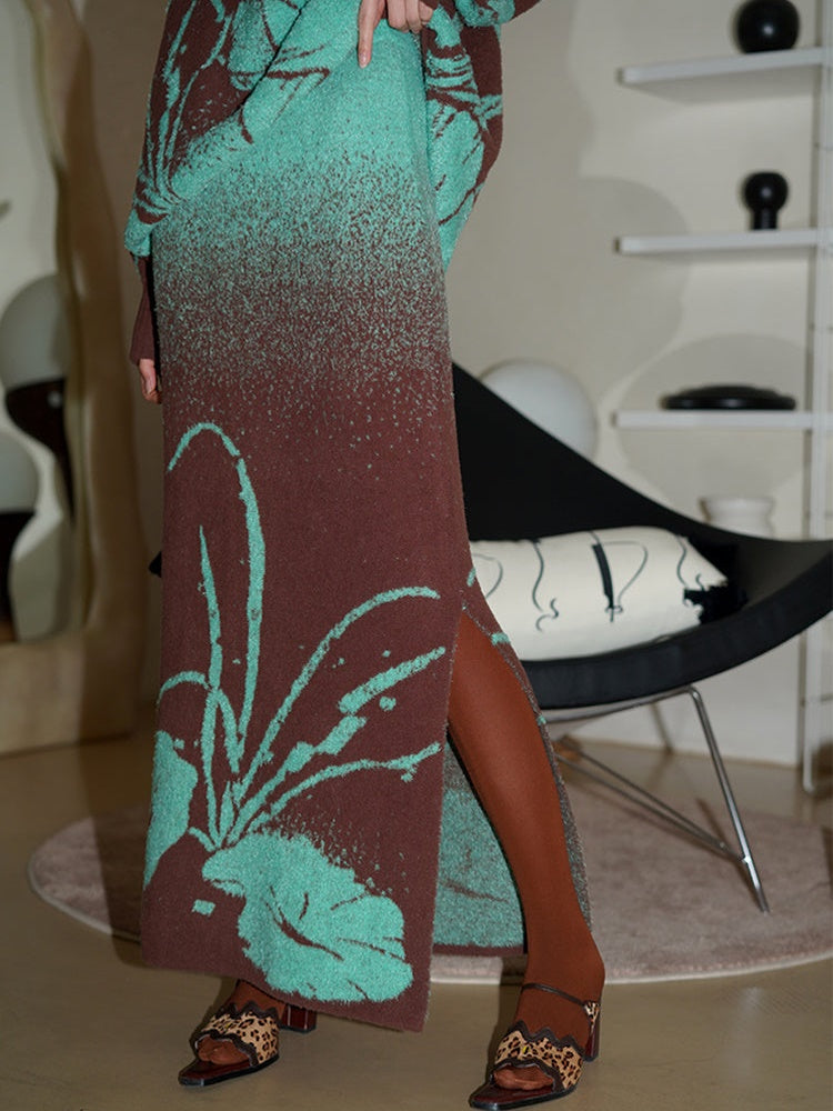 Knitted Jacquard Sweater & Skirt