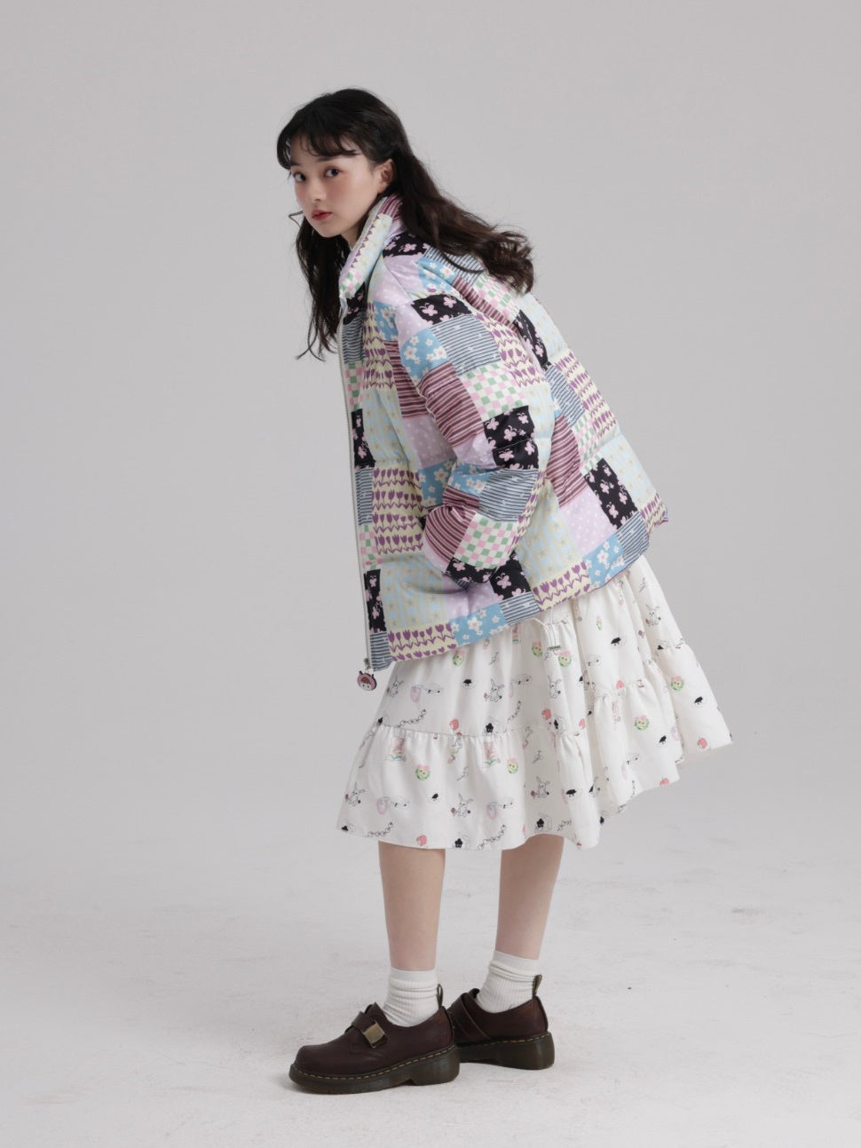 Stitching Printed Zipper Down Jacket