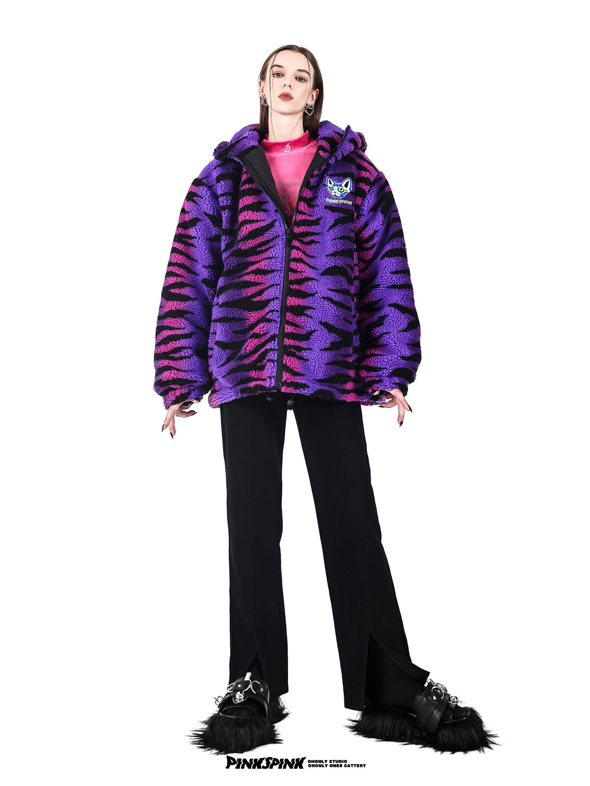 고양이의 호랑이 보아 오버 사이즈 블루슨