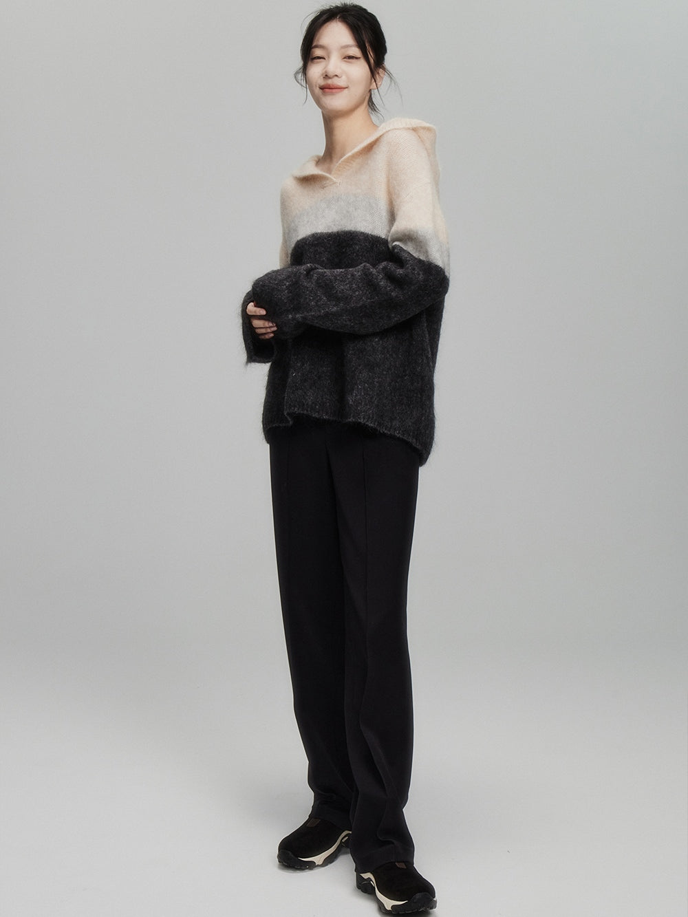 모헤어 컬러 블록 스웨터