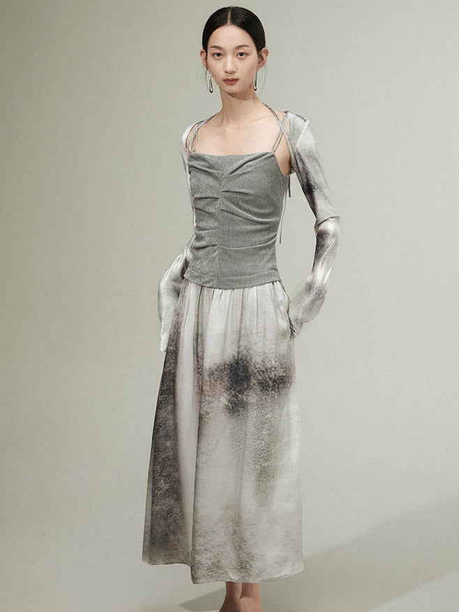 IRREGULAR PLEATED STITCHING SLING Dress