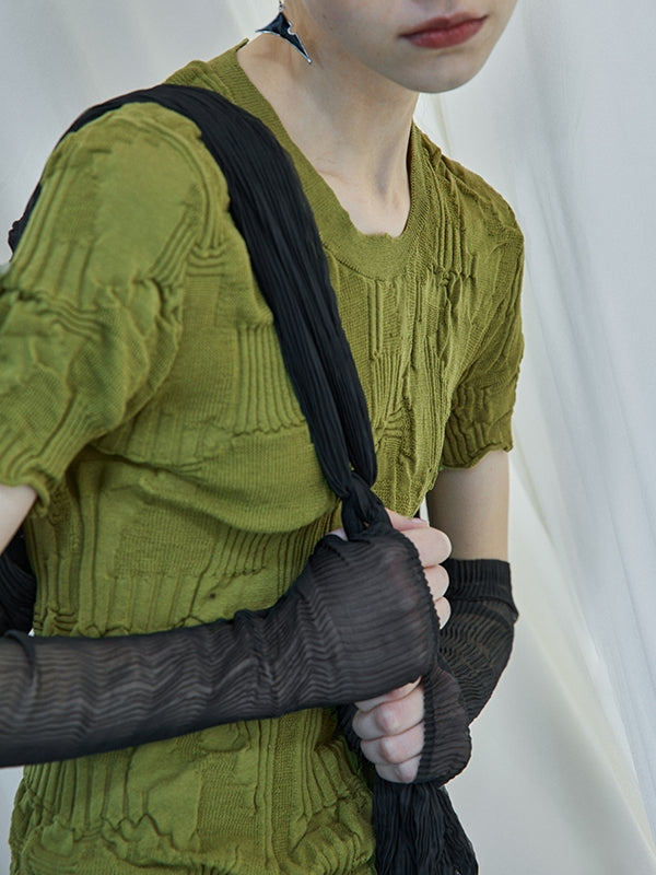 슬림 니트 둥근 목 티셔츠