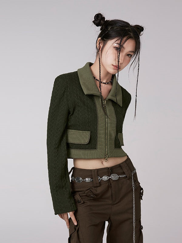 짧은 트위스트 뜨개질 재킷