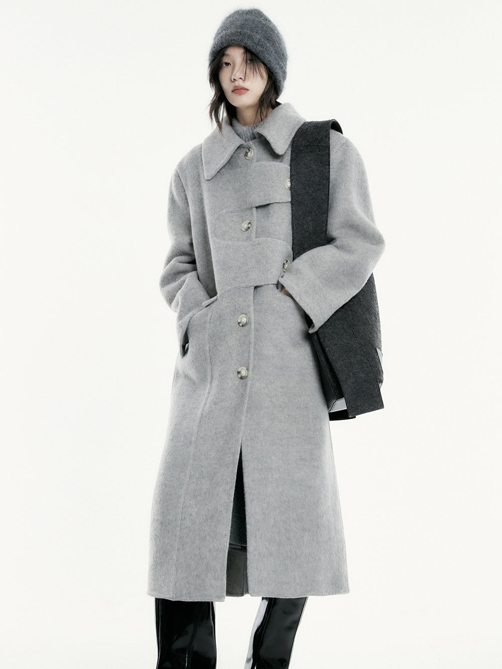 니치 양모 긴 코트