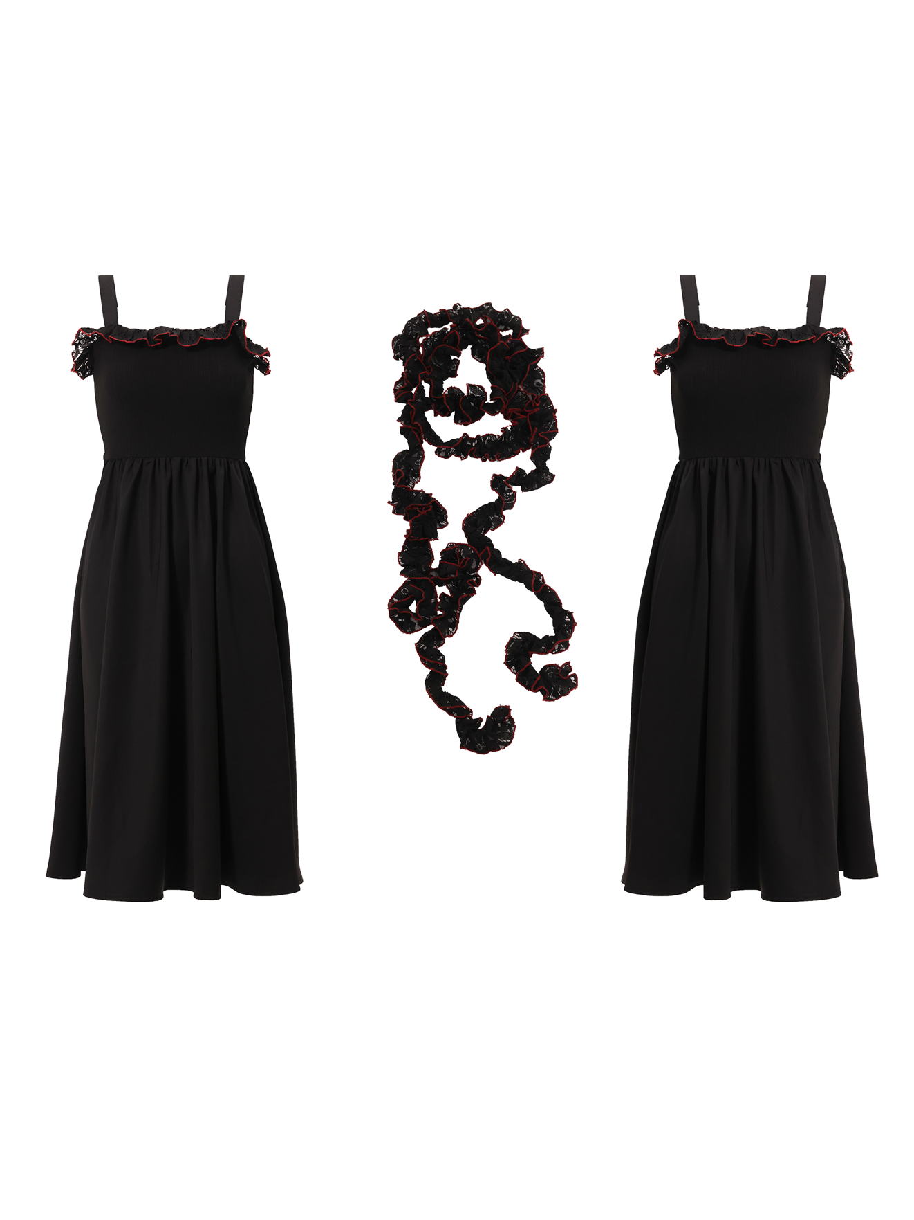 분리 가능한 레이스 스카프 서스펜더 드레스