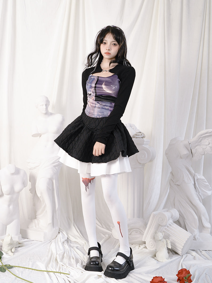 Quilting Embroidery Layered Lolita Gothic Short-Skirt