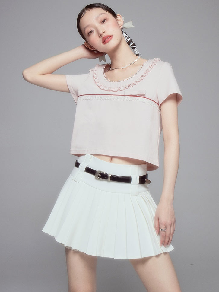 Lace A-line Pleated Skirt Pants