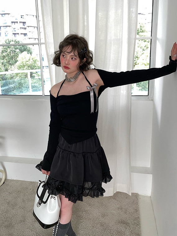 Ribbon Halter Neck Camisole & Sleeve Set-UP