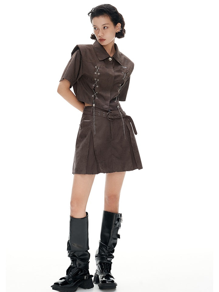 레이스 업 레트로 단락 치마