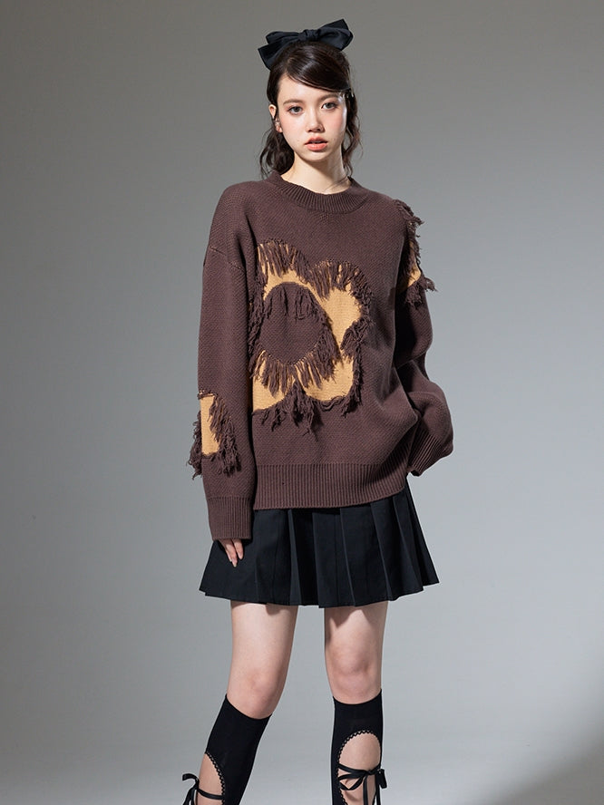 프린지 꽃 스웨터