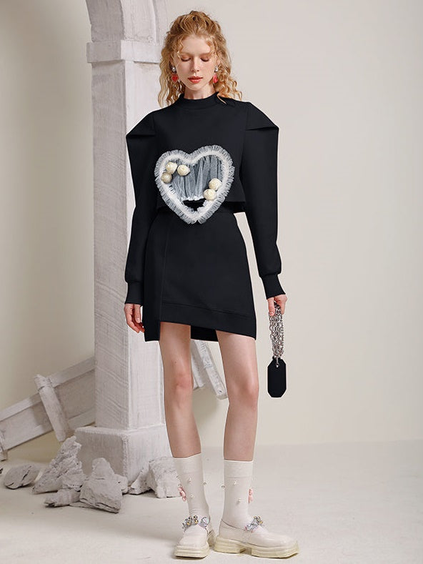 Mesh Love Stitch Top & Slimming IRREGULAR WRAP HIP SKIRT SETUP