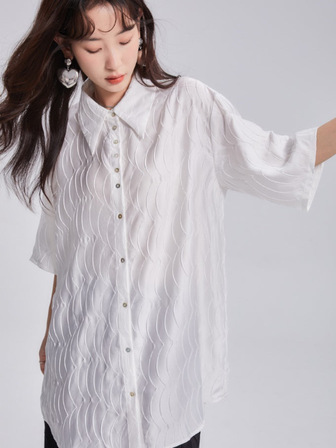Satin Fish Scale Wrinkle Loose Shirt & Skirt