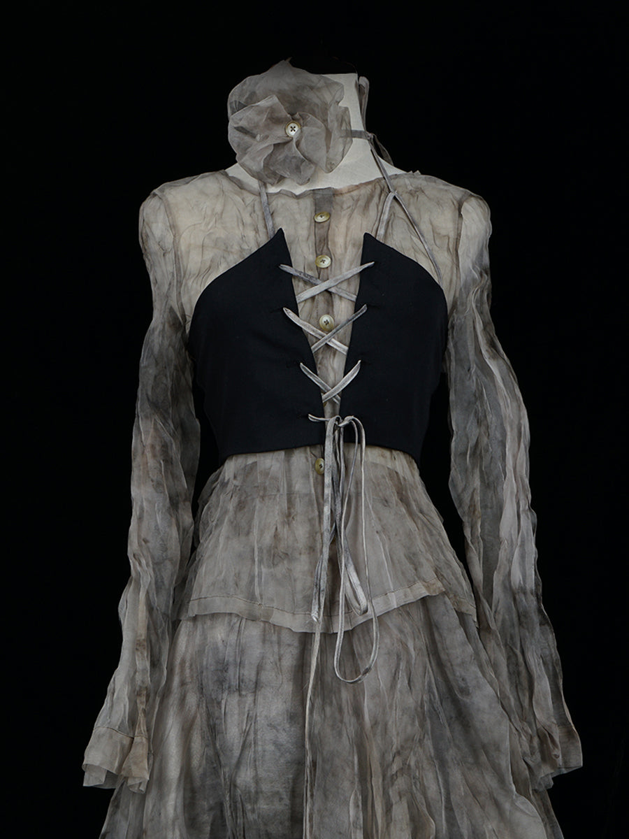 Printed Silk T-shirt & Vest Two-piece Set