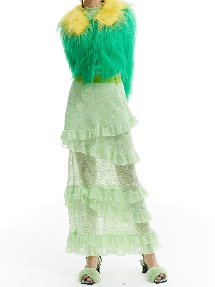 다층 장거리 니트 레이스 스커트