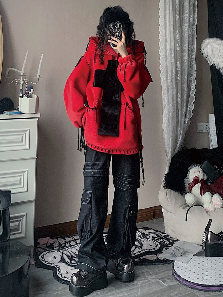 모방 모피 후드 풀 오버