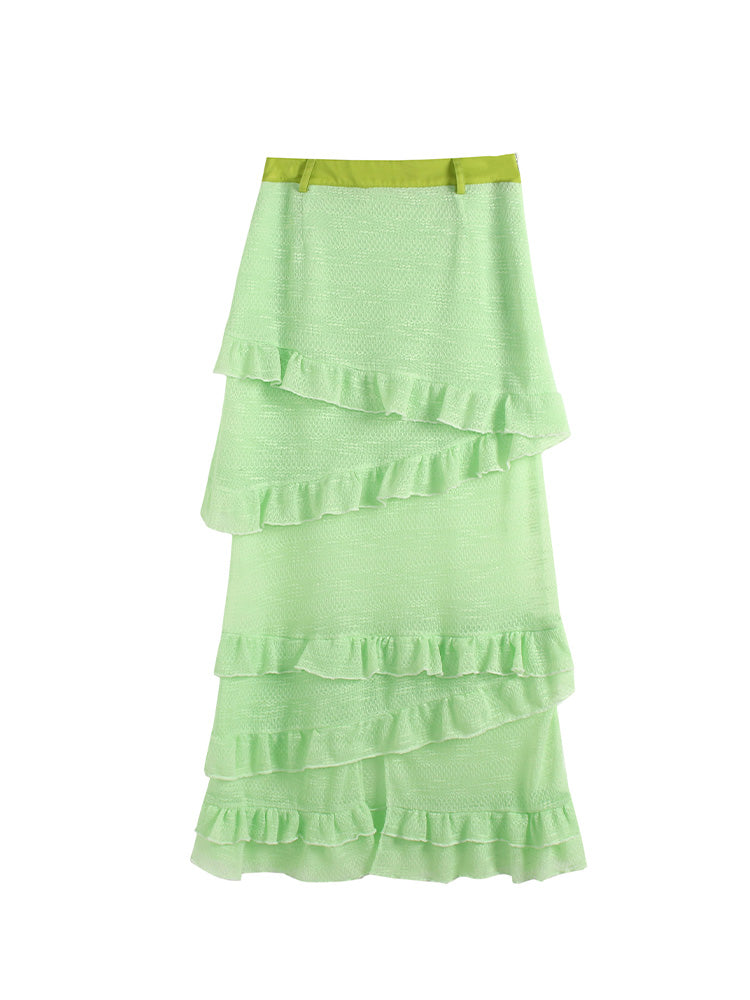 다층 장거리 니트 레이스 스커트