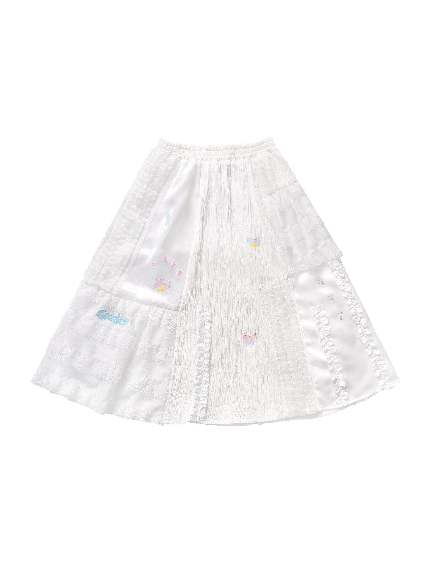 스티칭 레이스 새틴 반 치마를 인쇄합니다