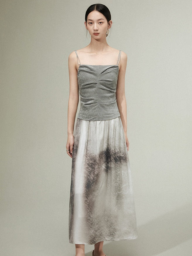 IRREGULAR PLEATED STITCHING SLING Dress