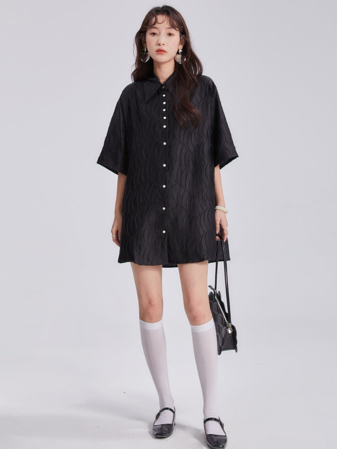 Satin Fish Scale Wrinkle Loose Shirt & Skirt