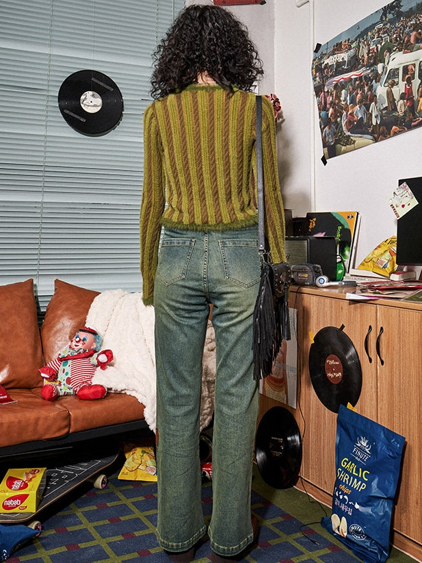 Retro V-Neck-Strickjacke