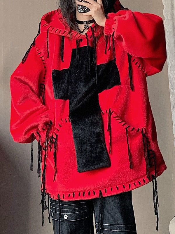 모방 모피 후드 풀 오버