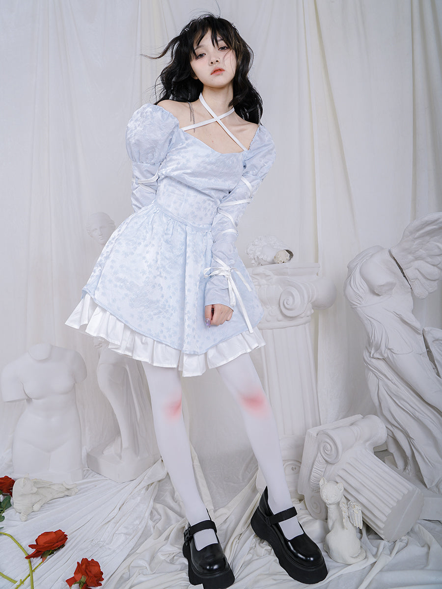 크로스 레이스 광부 푹신한 멍청한 Ouff-sleeves 1 피스