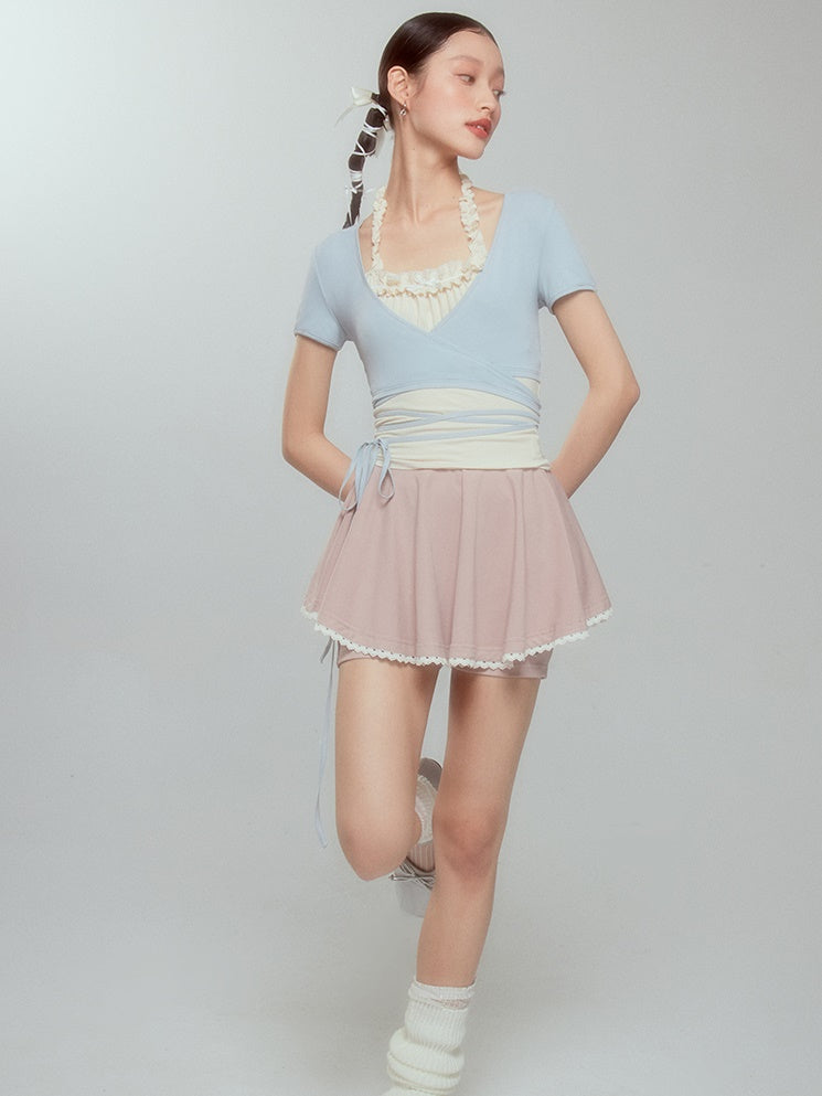 Halter-neck Frill Camisole & Strap Short Cardigan Set-up