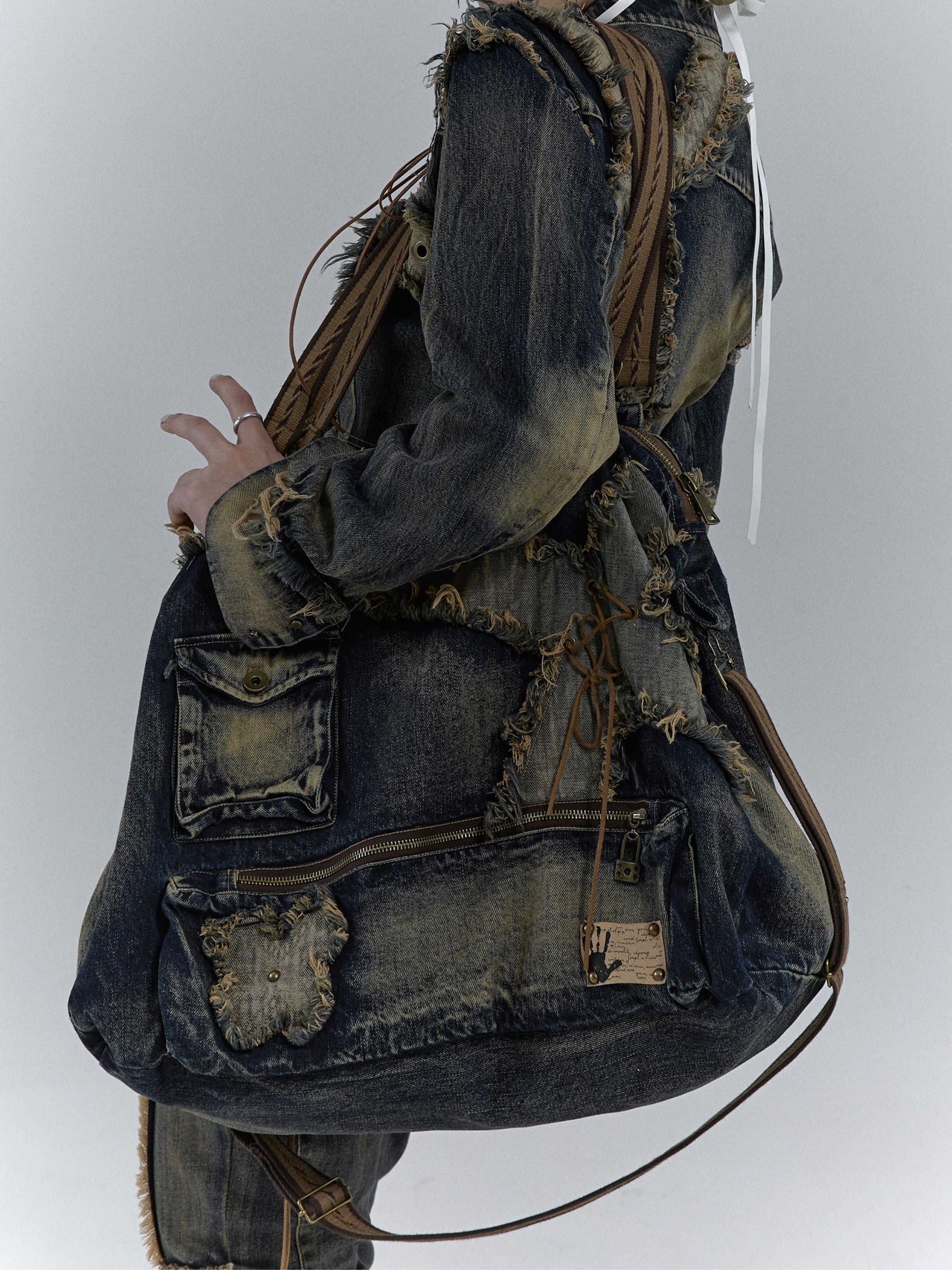 Heavy Industrial Washing Large Denim Shoulder Bag