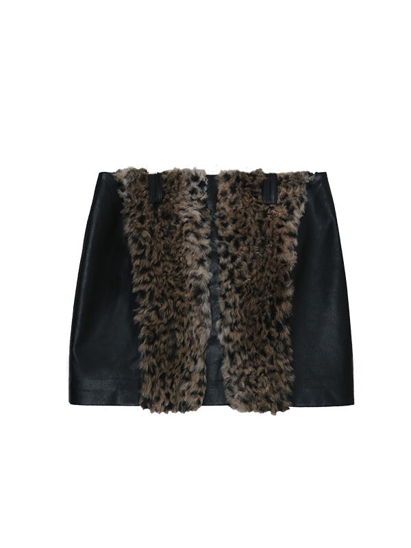 Leopard Fur Stitching Short A-Line Skirt