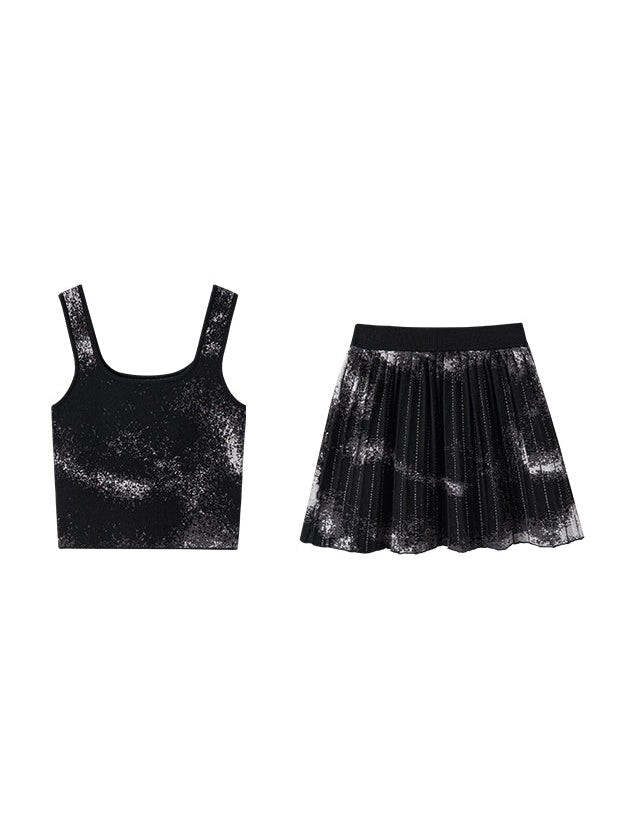 Jacquard Knitted Vest & Pleated Skirt