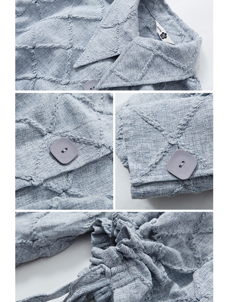 Rhombus Textured Waist Drawstring Short Shirt