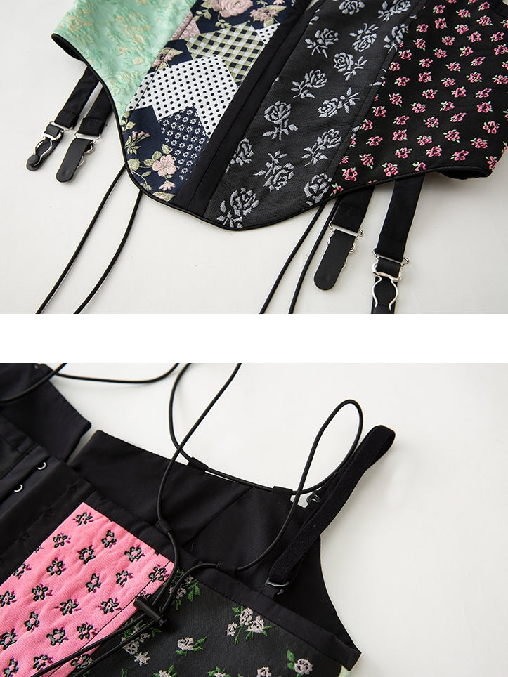 자카드 스티칭 코르셋 조끼