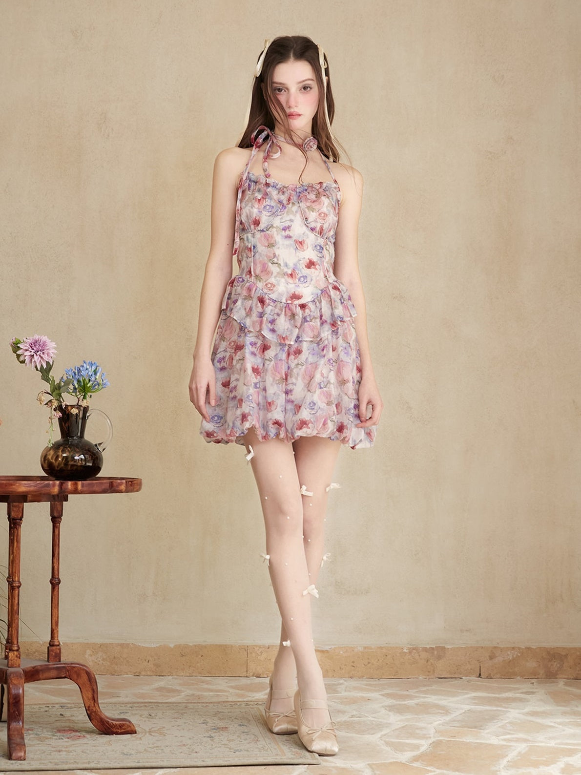 Rosenhalter-Neck-kurzes Kleid