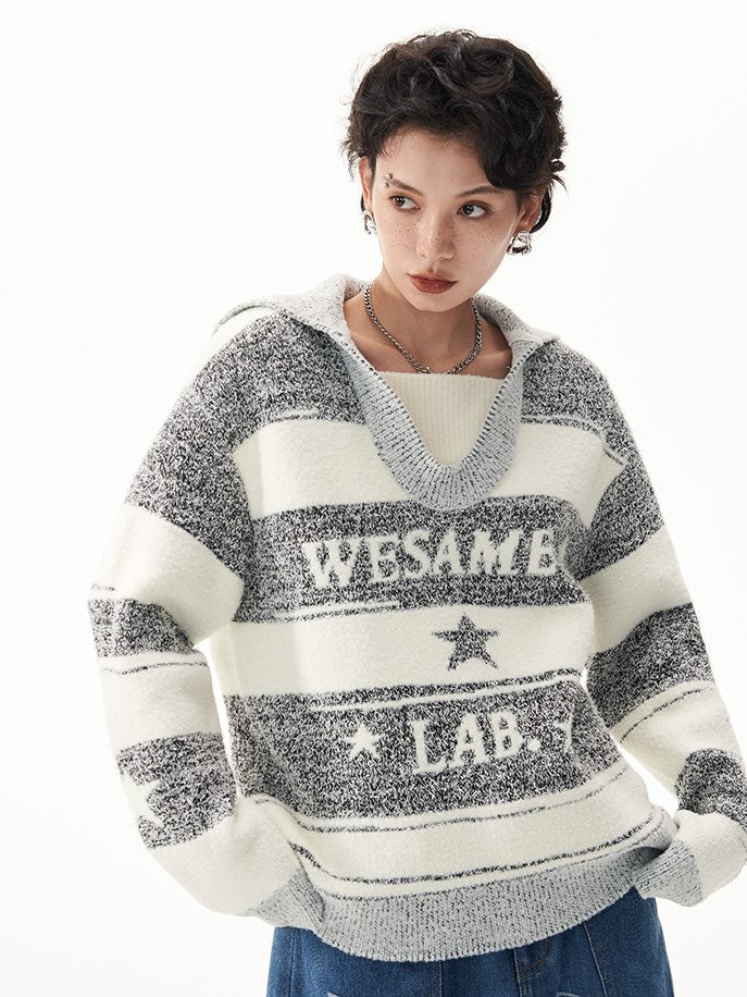 Navy Collar Stripe Sweater