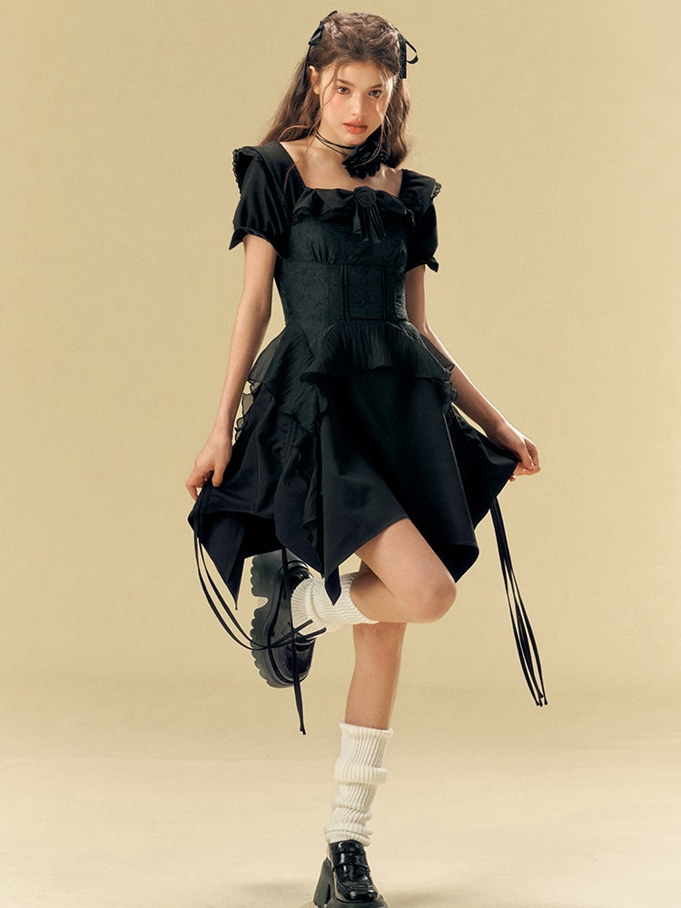 Square Neck Waist IRREGULAR HEM Dress