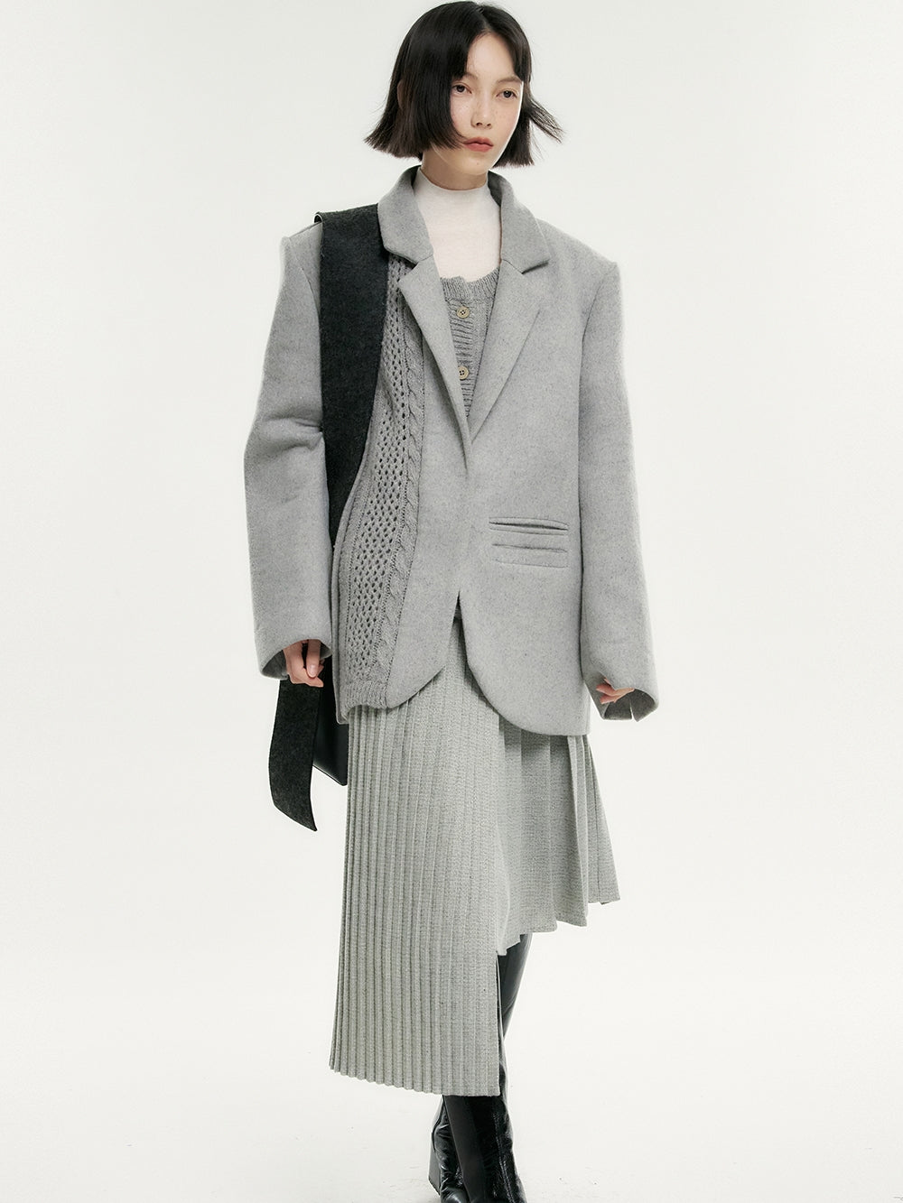 Wool Plain Oversize Mesh Coat