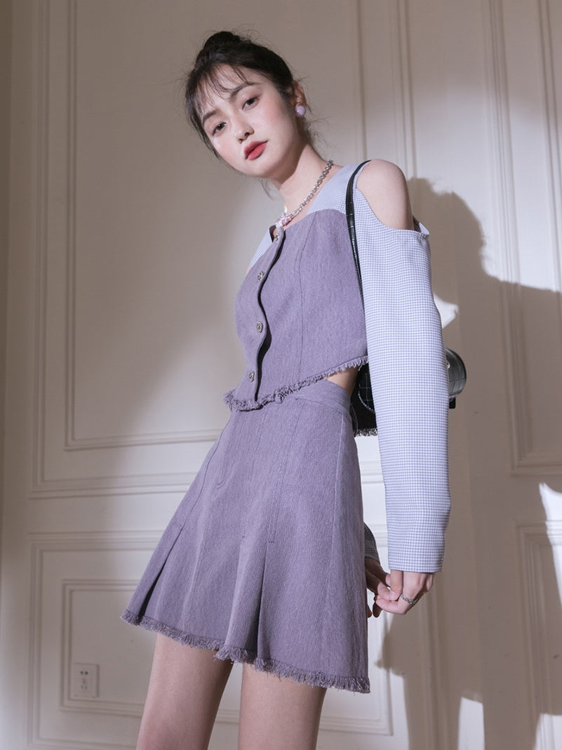 Denim Box Pleat Skirt