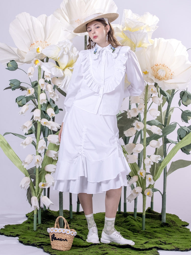 IRREGULAR DRAWSTRING LAYERED SWEET SKIRT