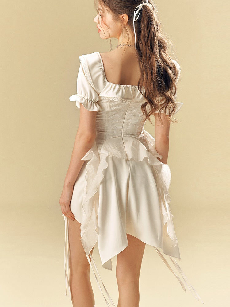 Square Neck Waist IRREGULAR HEM Dress