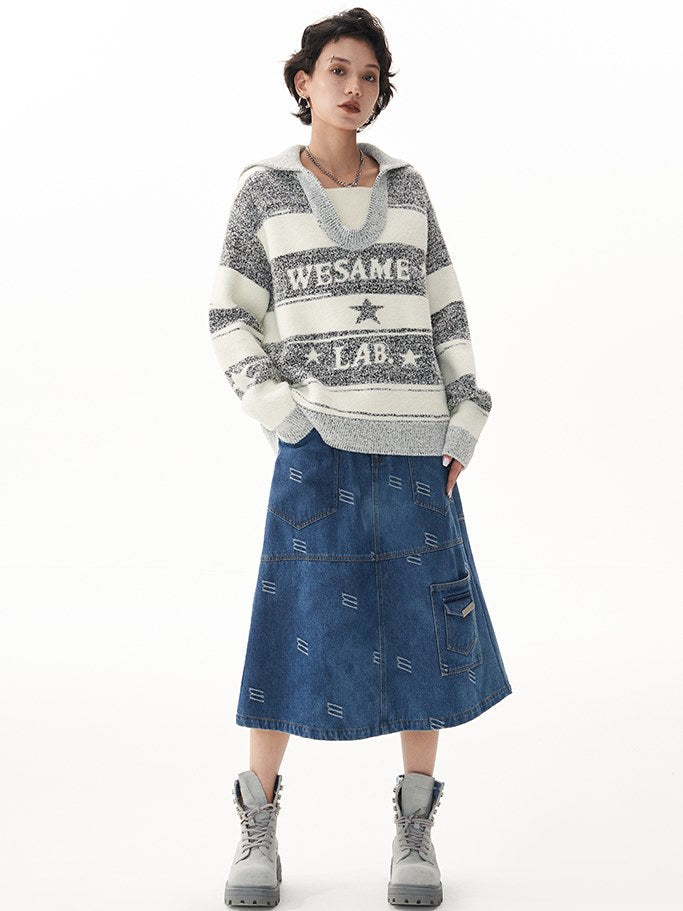 Navy Collar Stripe Sweater