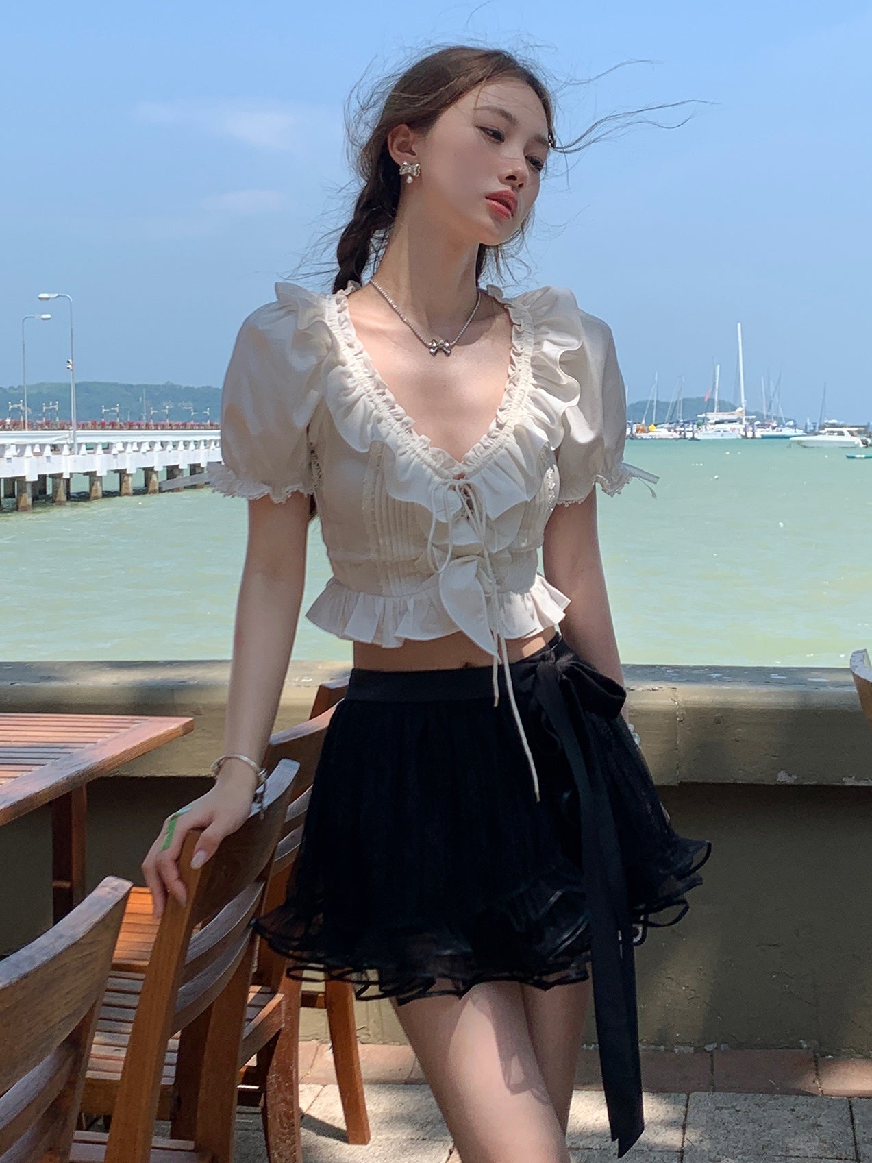 내부 바지가있는 레이스 메쉬 투투 스커트