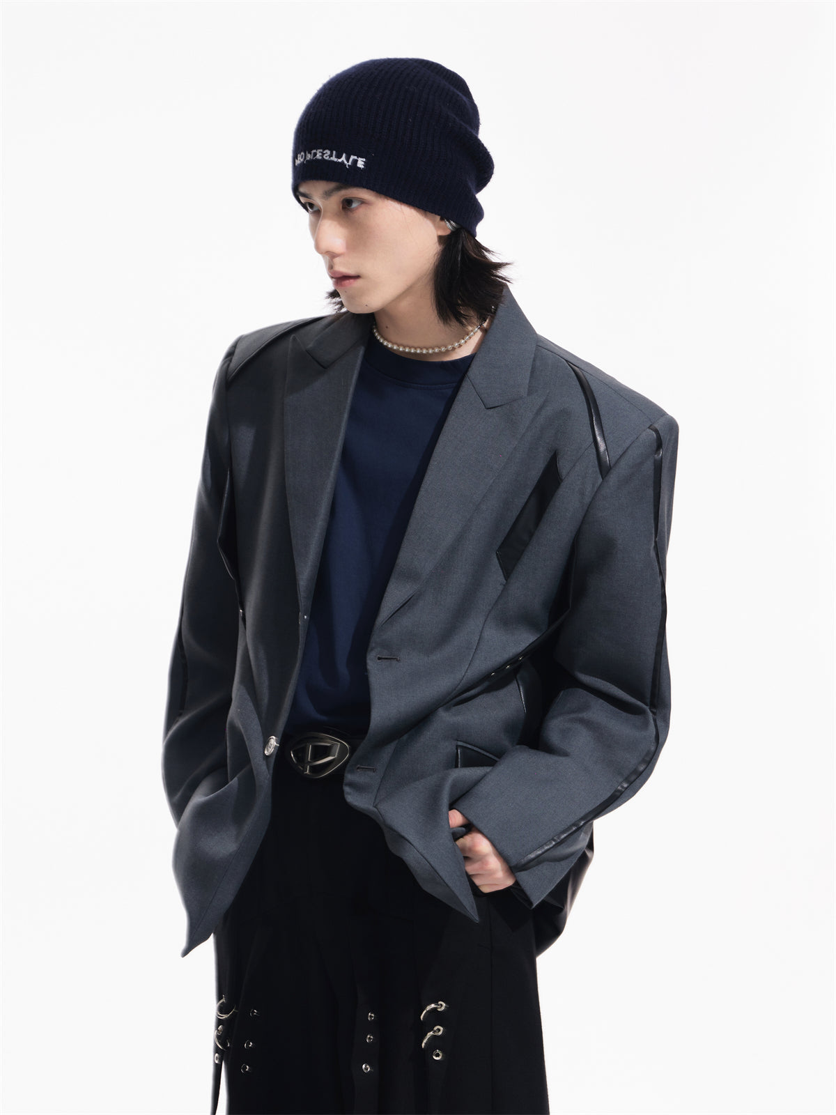 LOOSE PU Leather Patchwork Showder Pad Jacket