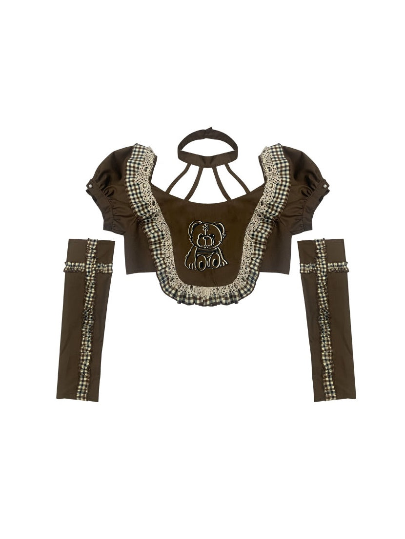 Puff Sleeve Short Top & Arm Warmer