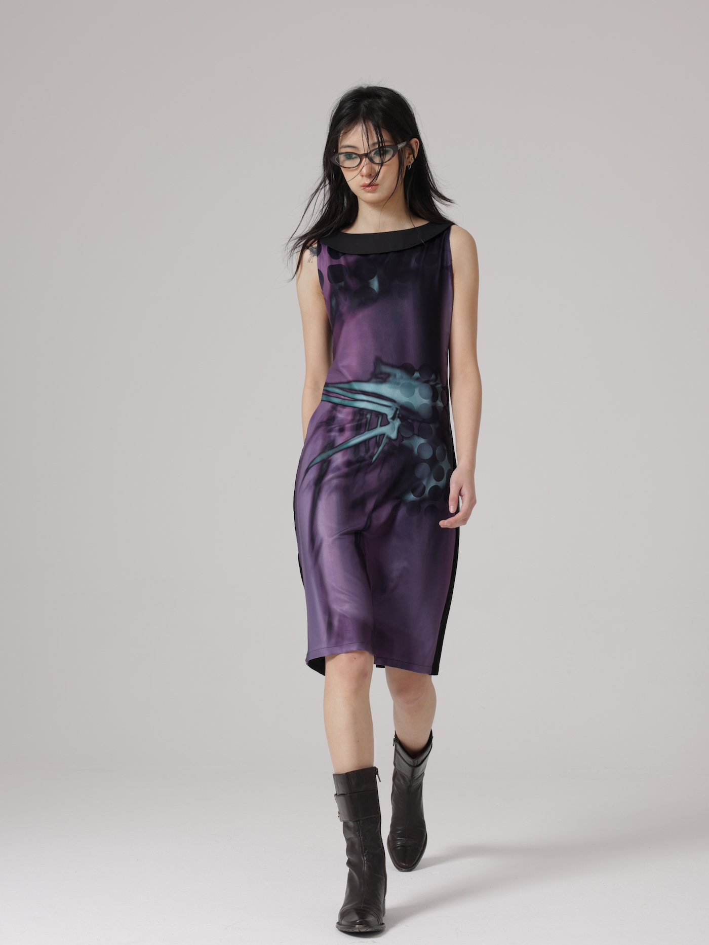 엑스레이 새 뼈 프린트 소매류 드레스